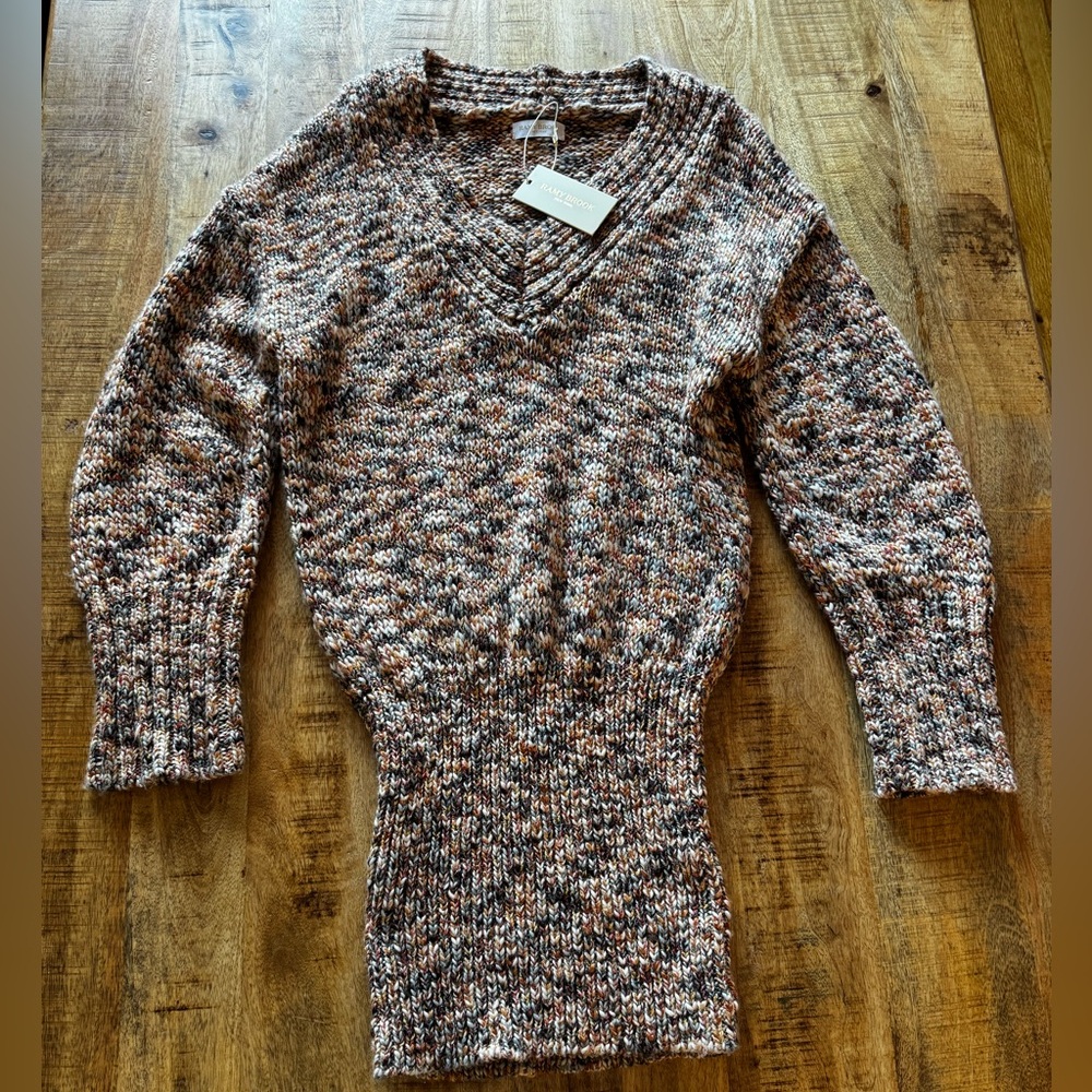 Ramy Brook Adeliza Speckled V-Neck Sweater mini dress NWT